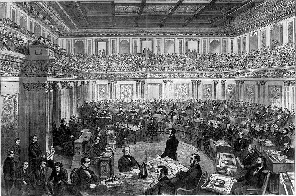Engraving of Andrew Johnson Impeachment trial